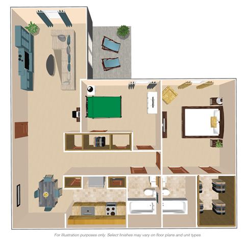 3 Bedroom Floor Plan at Crestbrook Apartments & Townhomes, Crescent Spring, KY